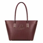 Bagvo Women’s Burgundy Leather Tote Handbag with Double Handles