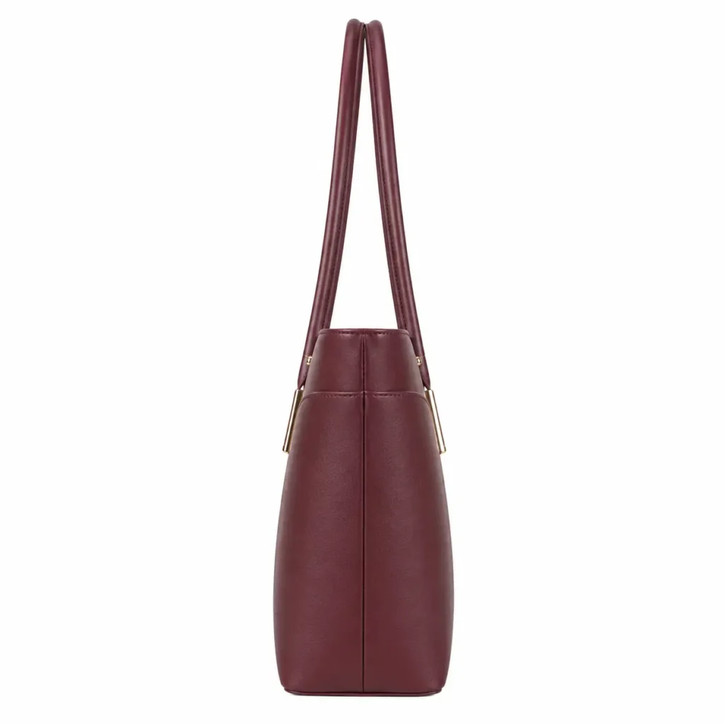 bagvo womens burgundy leather tote handbag with double handles2